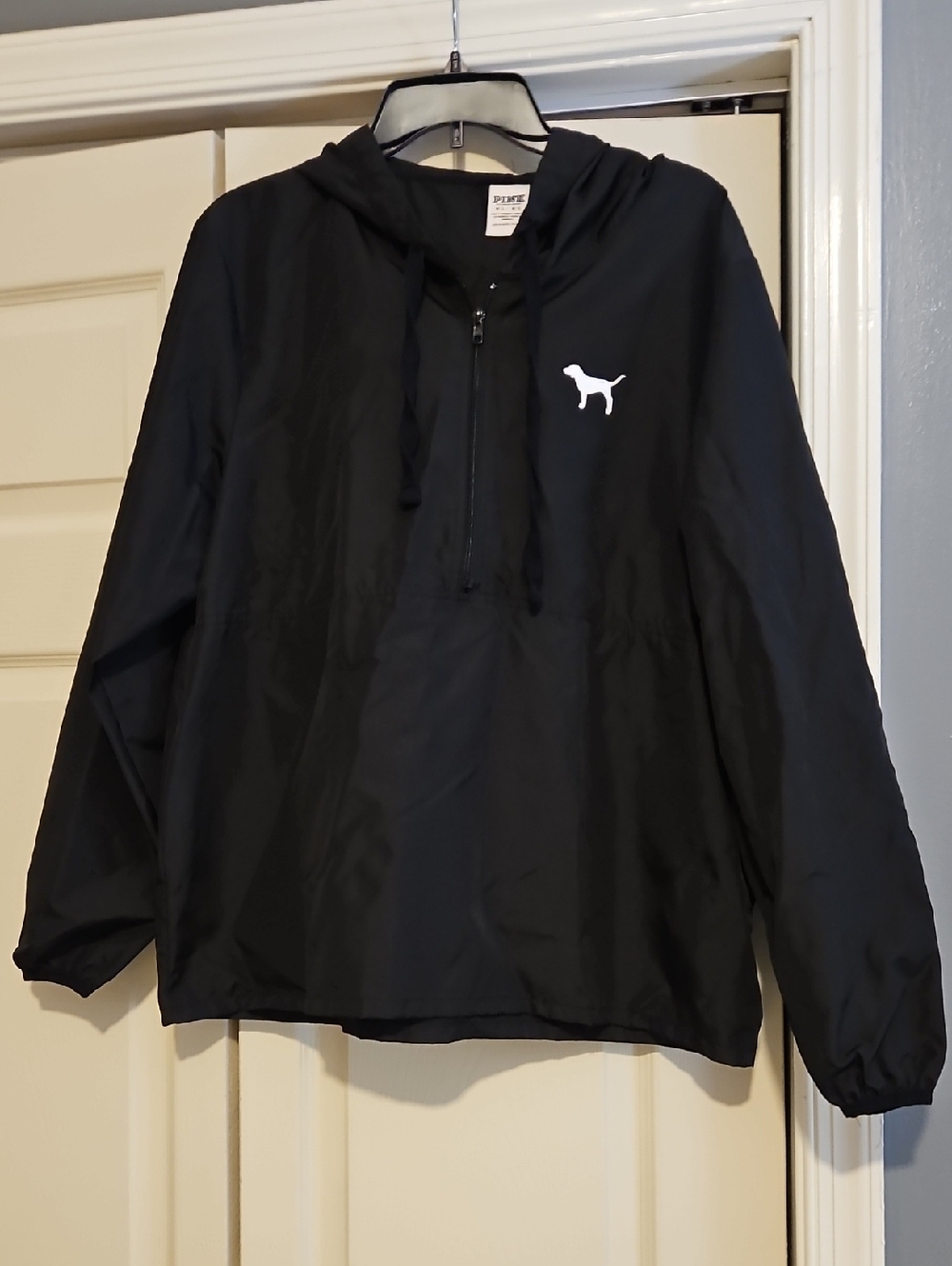 PINK Victoria's Secret Black Pullover Windbreaker with White Dog Logo